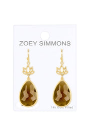 Smoky Crystal & Lotus Drop Earrings - GF