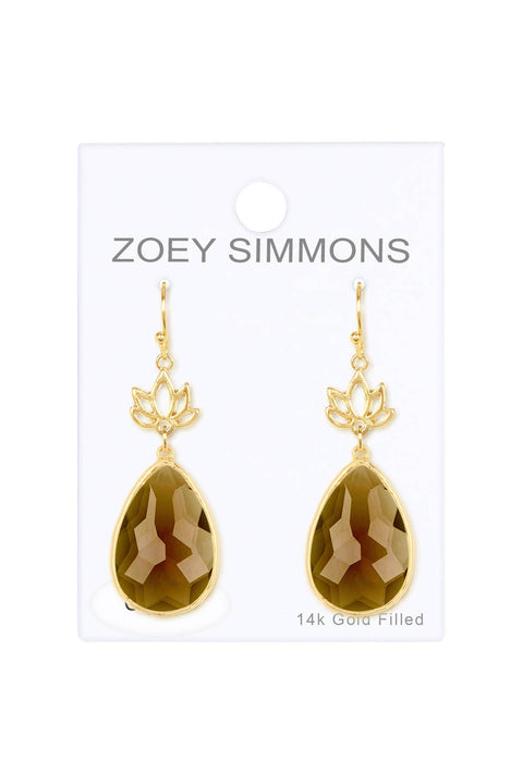 Smoky Crystal & Lotus Drop Earrings - GF