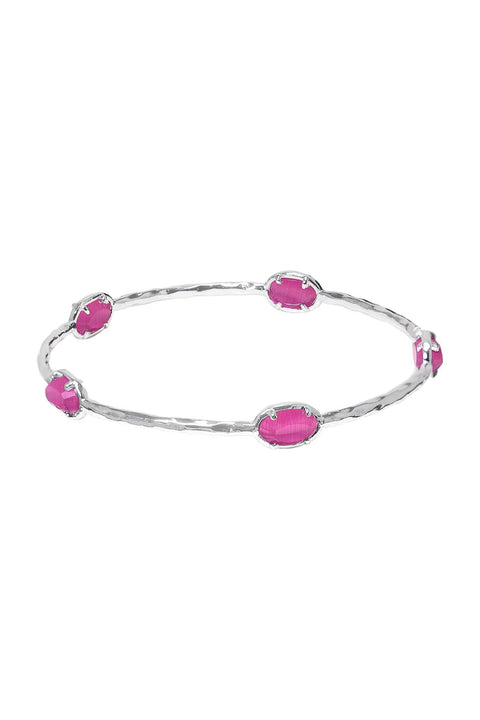 Pink Cat's Eye Bangle Station Bracelet - SF