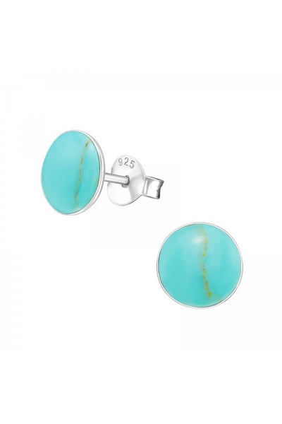 Sterling Silver Round Ear Studs With Imitation Stone - SS