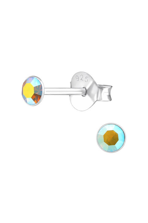Sterling Silver Round 3mm Ear Studs With Crystals - SS