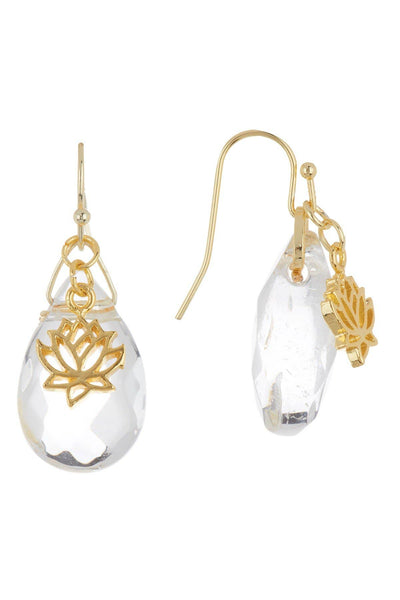 Crystal Quartz & Lotus Drop Earrings - GF