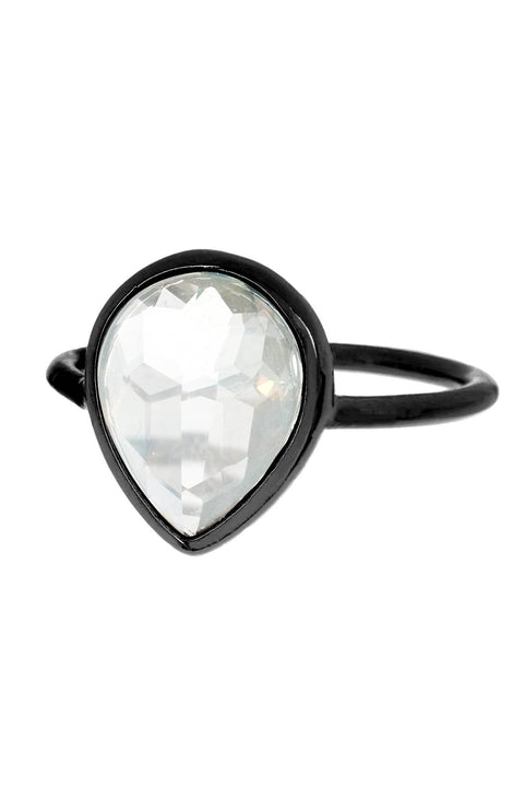 Moonstone Crystal Ring In Gunmetal - SF