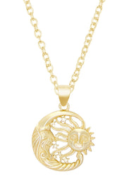 14k Gold Plated Sun & Moon Pendant Necklace - GF