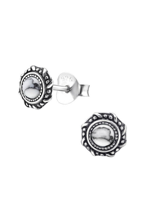 Sterling Silver Round Ear Studs With Imitation Stone - SS