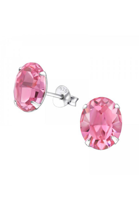Sterling Silver Oval Ear Studs With Genuine Crystals - SS