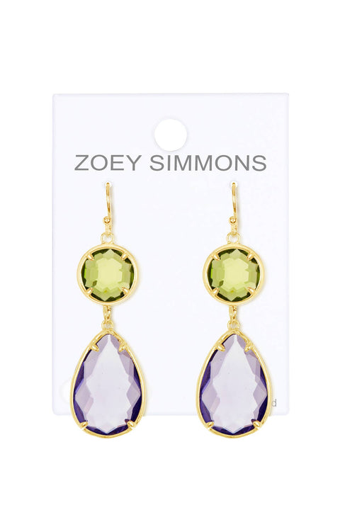 Lavender & Peridot Crystal Drop Earrings - GF