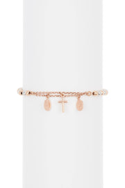 Sterling Silver With Rose Gold Plated Rosary Bracelet - SS