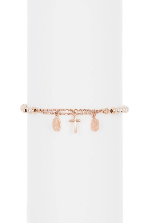 Sterling Silver With Rose Gold Plated Rosary Bracelet - SS
