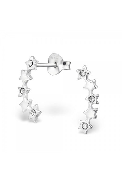 Sterling Silver Stars Ear Studs With Crystal - SS