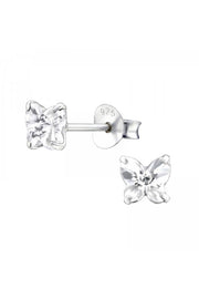 Sterling Silver Butterfly Ear Studs With Crystals - SS
