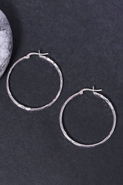 Sterling Silver Diamond Cut Hoop Earrings - SS
