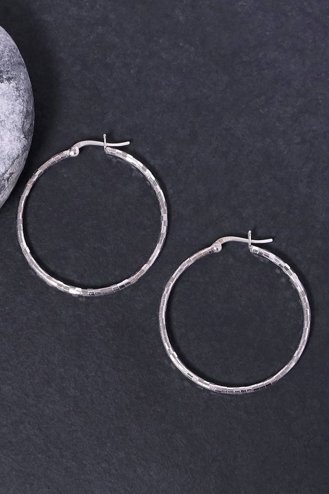 Sterling Silver Diamond Cut Hoop Earrings - SS