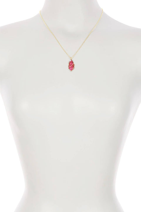 Raspberry Crystal Wire Wrapped Pendant Necklace - GF