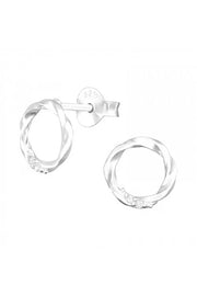 Sterling Silver Twisted Circle Ear Studs With CZ - SS