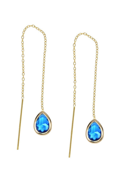 Swiss Blue Crystal Threader Drop Earrings - GF