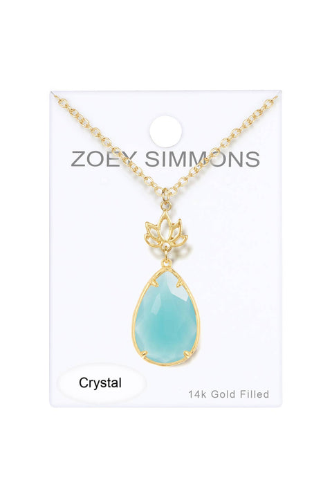Amazonite Crystal & Lotus Pendant Necklace - GF