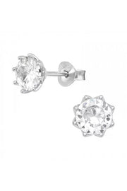 Sterling Silver Flower Ear Studs With Cubic Zirconia - SS