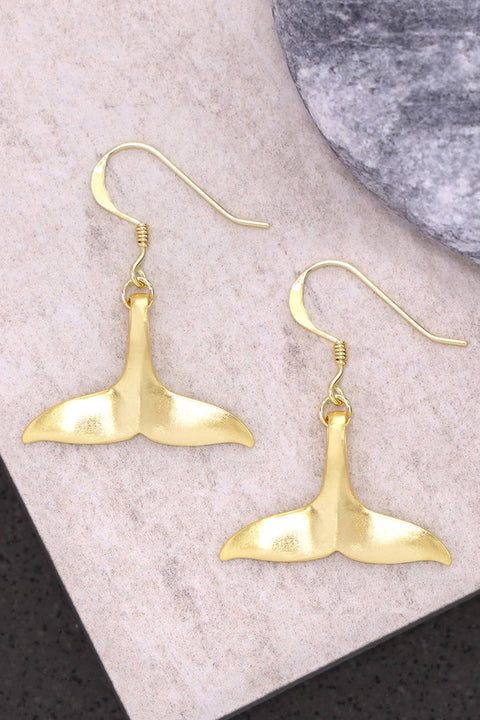 14k Gold Plated Whale Tail Drop Earrings - GF