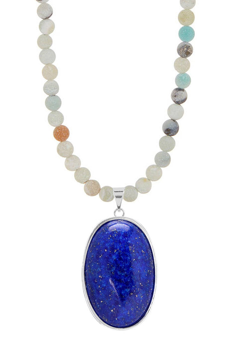 Amazonite Beads Necklace With Lapis Pendant - SF