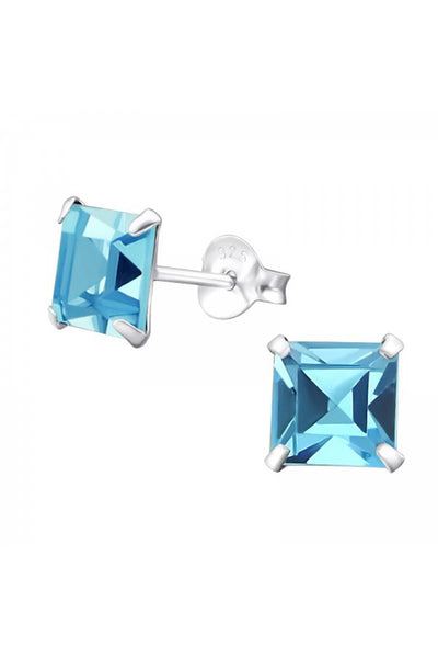 Sterling Silver Square 6mm Ear Studs With Crystals - SS