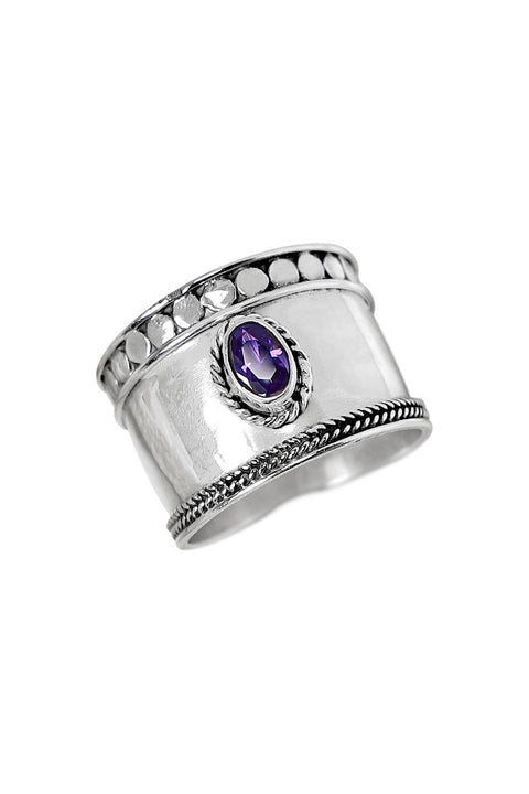 Sterling Silver & Amethyst Bali Ring - SS