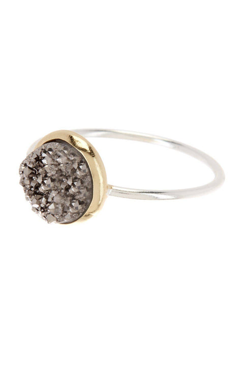 Silver Druzy Quartz 2-Tone Ring - SF