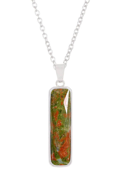 Unakite Rectangle Pendant Necklace - SF