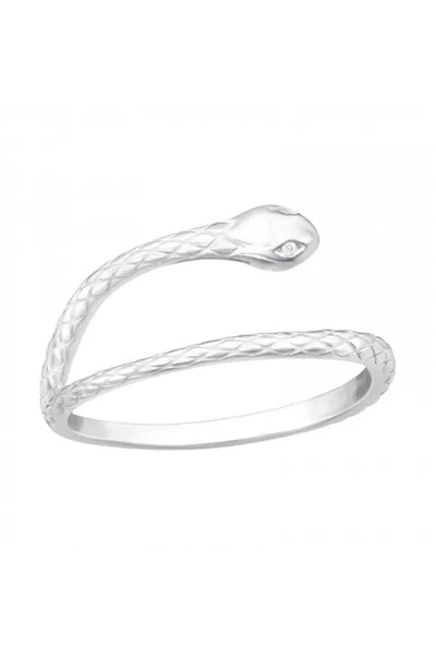 Sterling Silver Snake Ring With CZ - SS