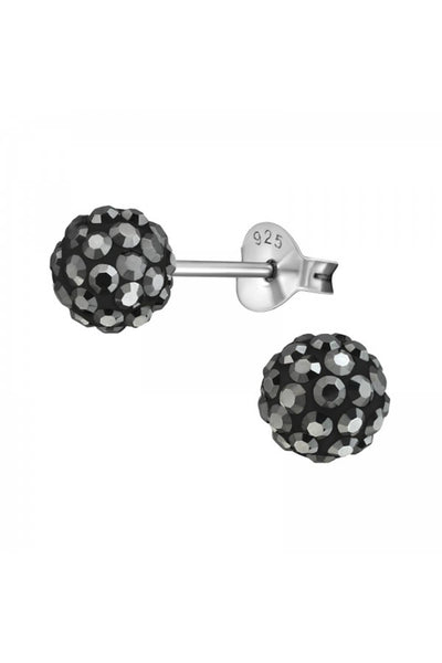 Sterling Silver Ball Ear Studs With Crystal - SS