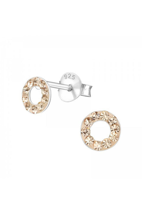 Sterling Silver Circle Ear Studs With Crystal - SS