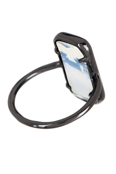 Moonstone Crystal Ring In Gunmetal - SF