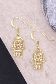 14k Gold Plated Hamsa Drop Earrings - GF