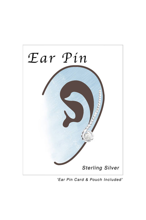 Sterling Silver Long Ear Pin With Synthetic Pearl - SS