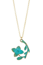 Natural Verdigris Patina Over Brass Dogwood Necklace - GF