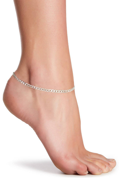 Silver Plated 2mm Curb Chain Anklet - SP