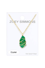 Green Chalcedony Crystal Wire Wrapped Pendant Necklace - GF