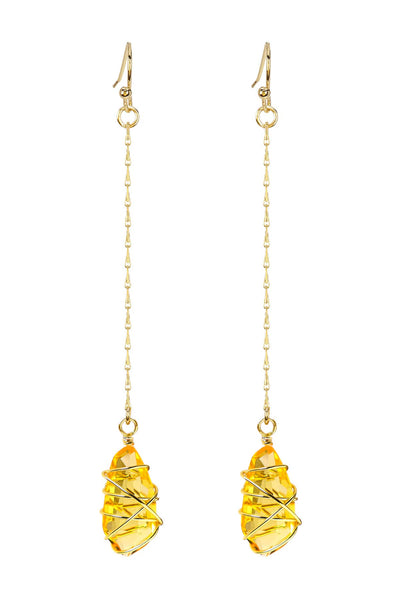 Lemon Crystal Wire Wrapped Dangle Earrings - GF