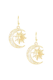 14k Gold Plated Sun & Moon Drop Earrings - GF