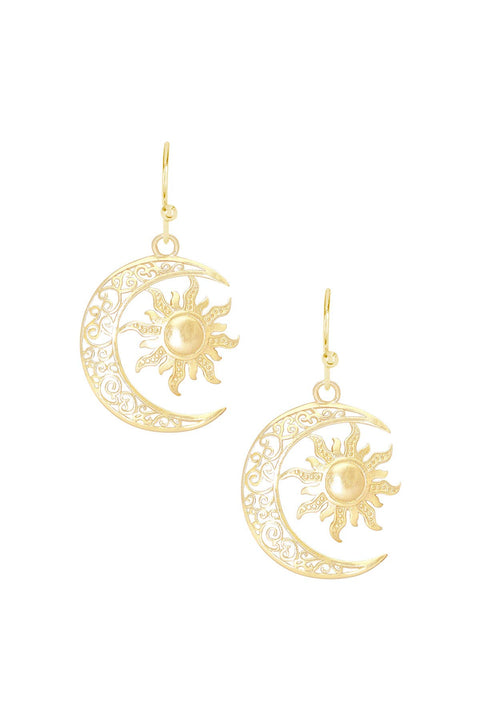 14k Gold Plated Sun & Moon Drop Earrings - GF