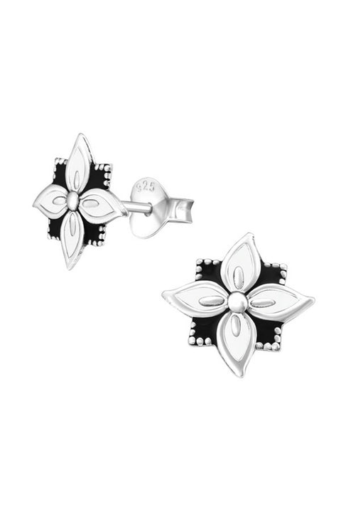 Sterling Silver Flower Ear Studs With Epoxy - SS