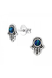 Sterling Silver Hamsa Ear Studs With Opal - SS