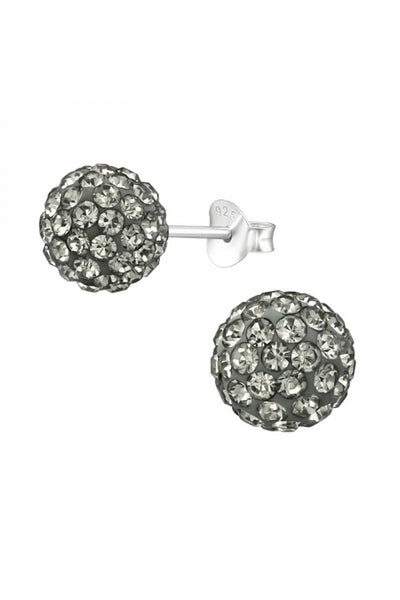 Sterling Silver Ball Ear Studs With Crystal - SS
