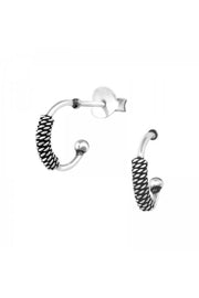 Sterling Silver Bali Half Hoops Ear Studs - SS