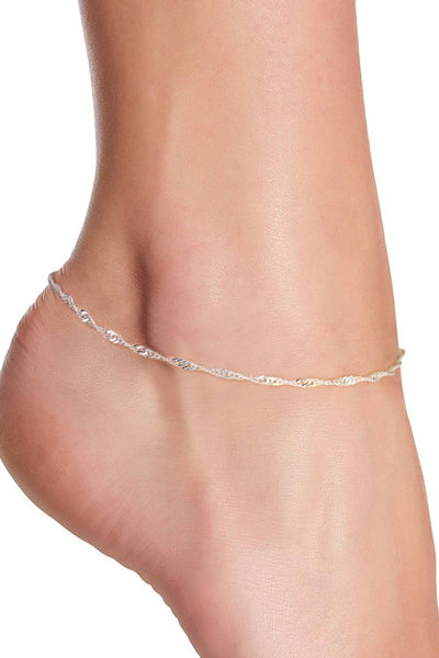 Silver Plated 1.5mm Singapore Chain Anklet - SP
