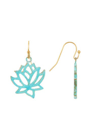 Natural Patina Lotus Drop Earrings - BR