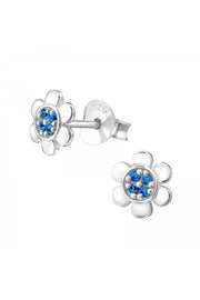 Sterling Silver Flower Ear Studs With Cubic Zirconia - SS