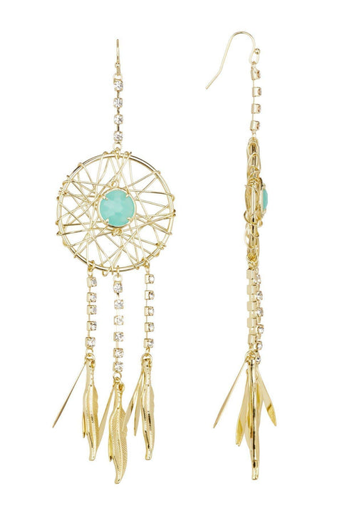 Amazonite Crystal Dream Catcher Earrings In Gold - GF