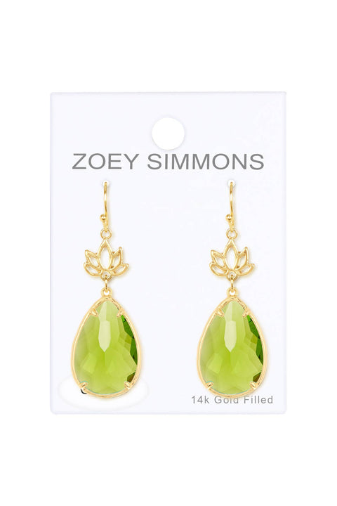 Peridot Crystal & Lotus Drop Earrings - GF