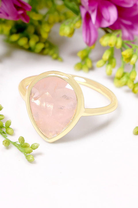 Rose Quartz Teardrop Ring - GF